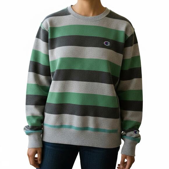 Champion Reverse Weave Stripe Sweatshirt Gray Green 2017 Small - Picture 10 of 10